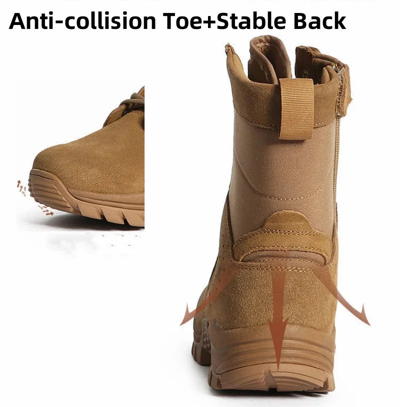 Botas impermeables de piel de vacuno para hombre, ideales para senderismo, escalada y actividades al aire libre en verano. Resistentes al desgaste, antideslizantes y con cremallera lateral. Diseño moderno con cordones.