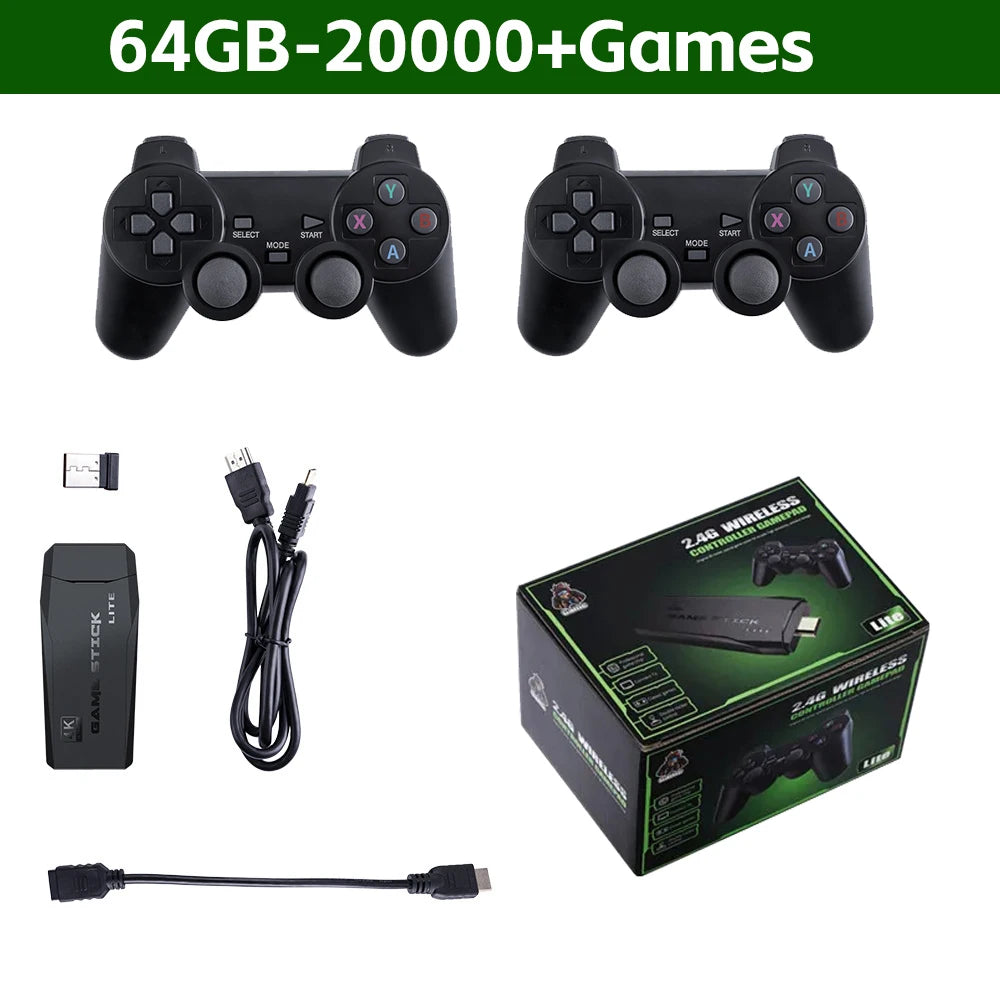 Consola de videojuegos con control inalámbrico 2.4G, 4K, alta definición, 64 GB, más de 20 000 juegos, juegos retro, regalo de Navidad para niños.