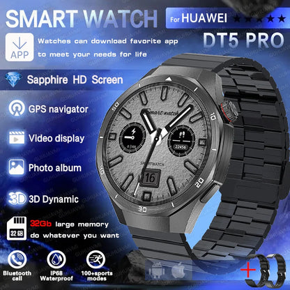 Reloj inteligente HUAWEI DT5 Pro con memoria de 32 GB, música local, llamadas Bluetooth, rastreador GPS, brújula, menú 3D, Bluetooth, para hombres y mujeres (2025)