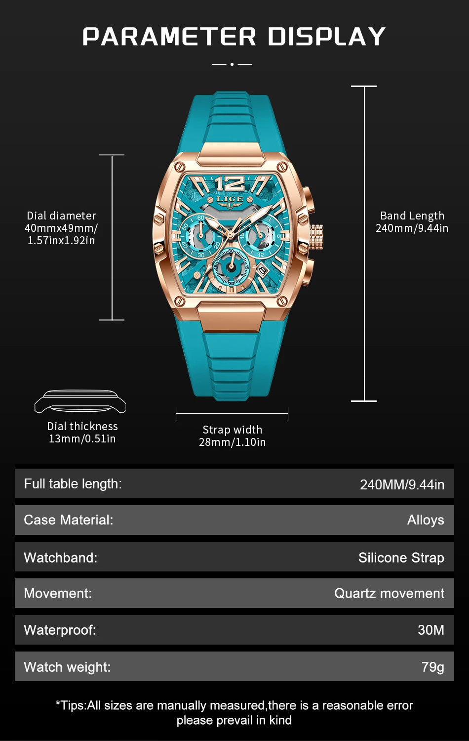 LIGE Reloj de cuarzo sencillo para hombre, correa de silicona, deportivo, informal, para exteriores, calendario, luminoso, resistente al agua, hueco, nuevo