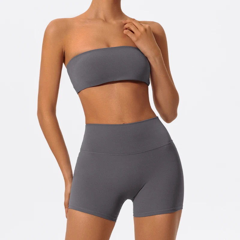 Conjunto deportivo de dos piezas Ctenkevet para mujer: incluye sujetador sin tirantes, top corto y ropa de gimnasio.