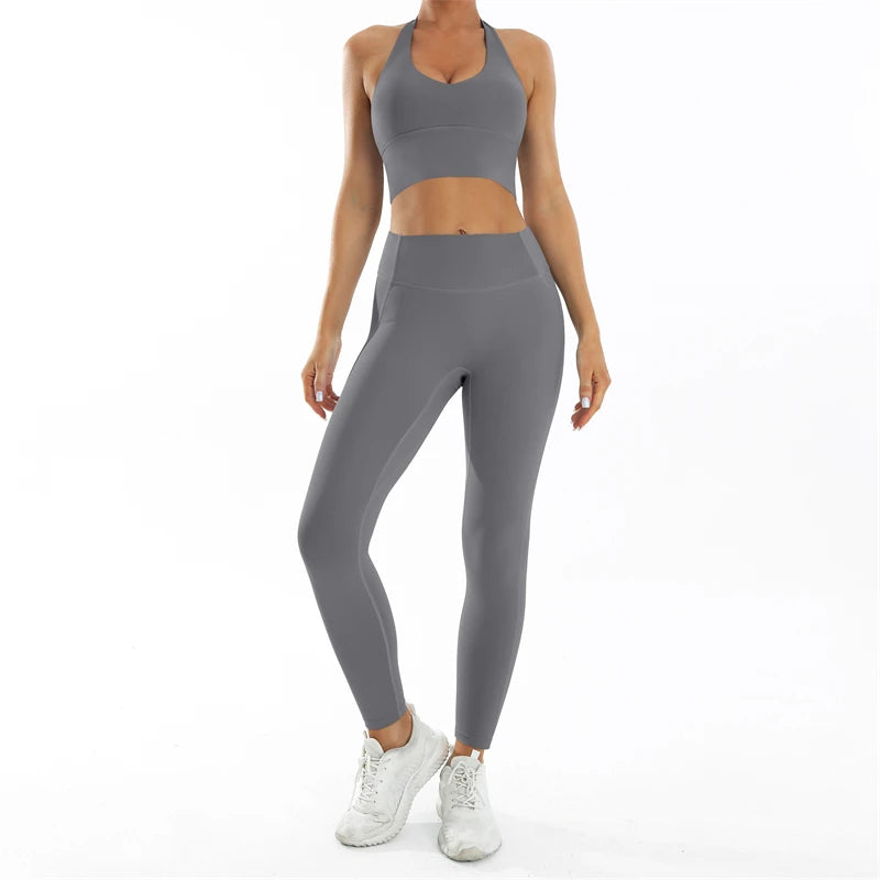 Conjunto deportivo Nude Feel Fitness para mujer, chándal sexy para yoga, ropa deportiva para gimnasio, leggings y ropa interior, ropa de entrenamiento para mujer