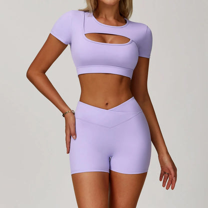 Ctenkevet - Conjunto de 2 piezas de falda corta deportiva para mujer, camiseta push up de secado rápido, conjunto deportivo de dos piezas para yoga