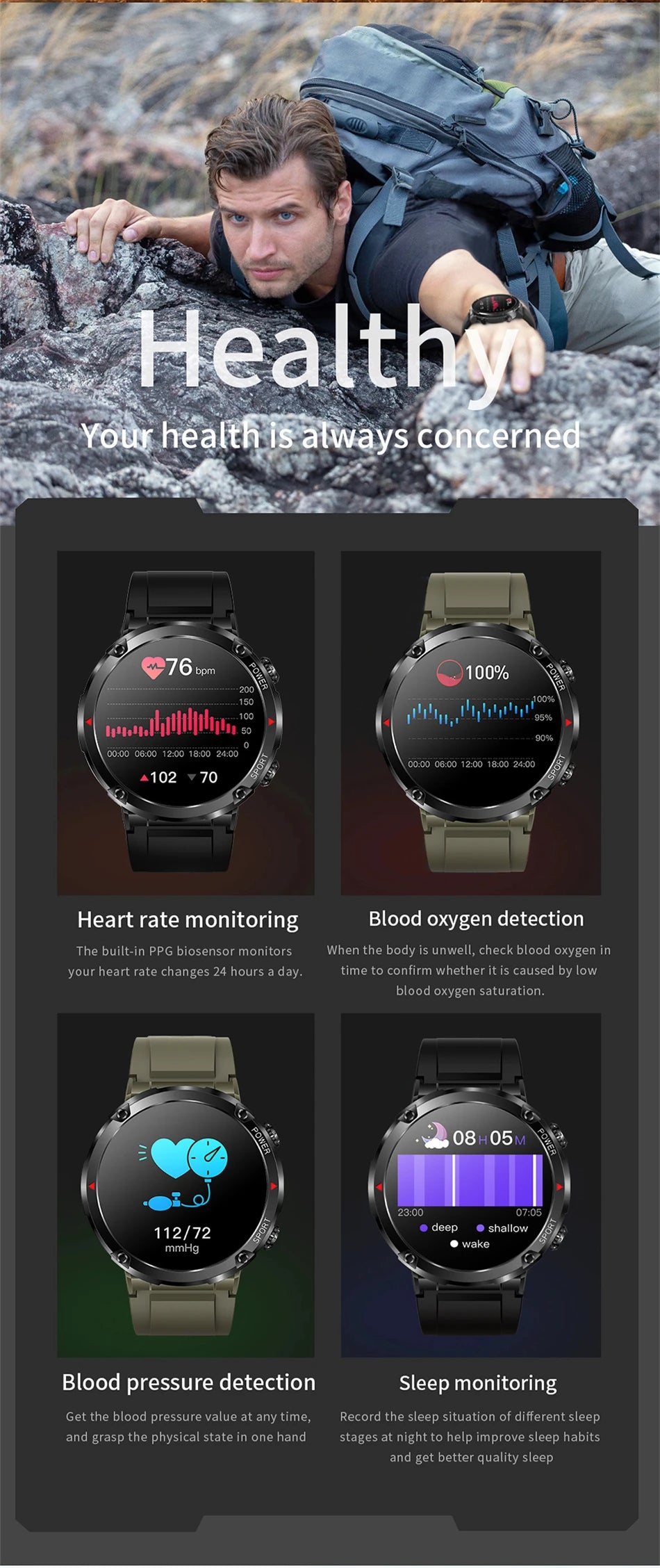 Reloj inteligente LIGE con batería grande de 600 mAh para hombre, reloj inteligente deportivo resistente al agua con llamadas Bluetooth y pantalla AMOLED.