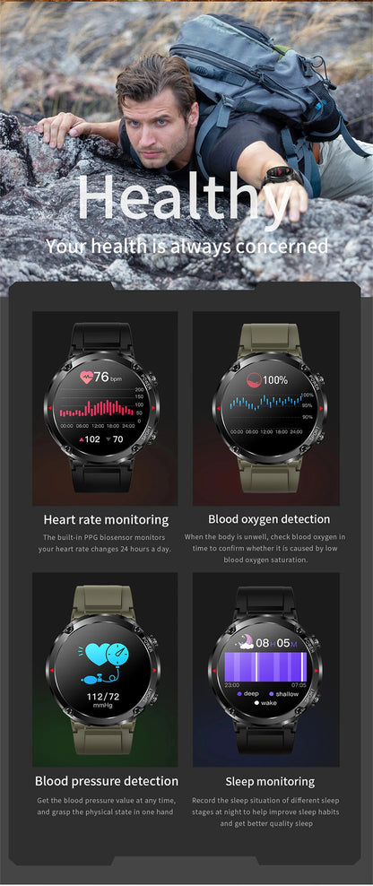 Reloj inteligente LIGE con batería grande de 600 mAh para hombre, reloj inteligente deportivo resistente al agua con llamadas Bluetooth y pantalla AMOLED.