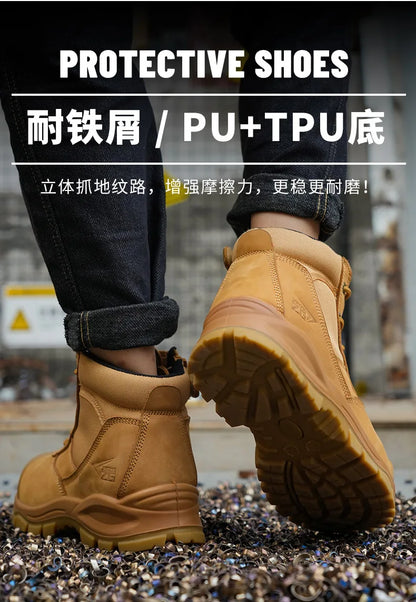 ROCKROOSTER Zapatos de senderismo para hombre, botas de caza impermeables, zapatos de seguridad de cuero, botines tácticos, zapatos de trabajo, zapatillas deportivas con punta de acero