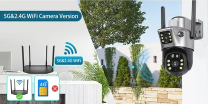 Cámara solar 4K de 8 MP con doble pantalla, Wi-Fi de doble banda 5G y 2.4 GHz, PTZ inalámbrica para exteriores, detección PIR, CCTV, EseeCloud
