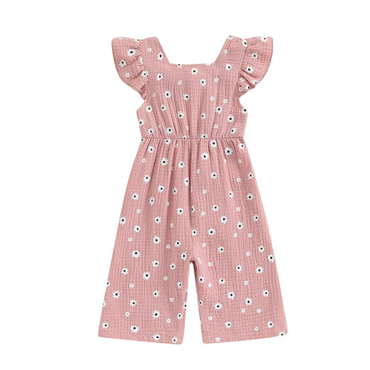 Ropa para niños pequeños, monos de verano para niñas, monos de algodón con estampado floral, sin espalda y con lazo, ropa para bebés