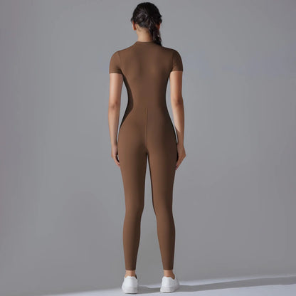 Women Zipper Bodysuits Fitness Sports Bodysuit Yoga Suit Breathable Quick Drying Sports Yoga Clothing Women Gym Push Up Workout