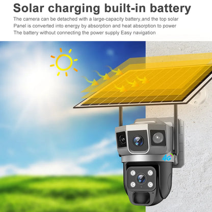 Cámara solar exterior V380Pro de 12 MP con IP 4G/WiFi, visión nocturna HD, seguimiento PTZ, detección de movimiento PIR y seguridad para el hogar (CCTV inteligente).