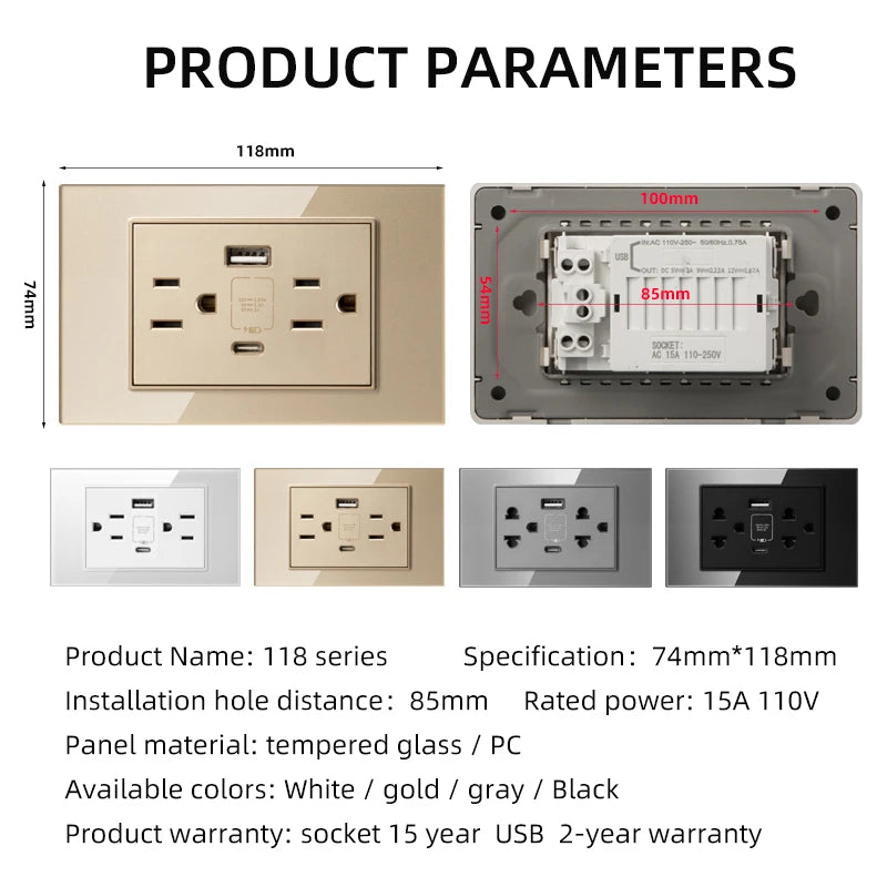 Adaptador de enchufe de pared USB Herepow serie 118 estándar estadounidense de Tailandia, tipo C, carga rápida de 3.1 A para electrodomésticos inteligentes Google Home