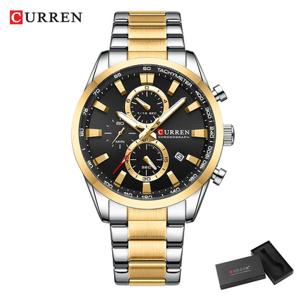 Reloj deportivo CURREN de cuarzo con cronógrafo para hombre - Pulsera de acero inoxidable y esfera multifuncional