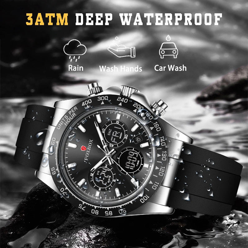 LIGE Reloj de moda para hombre, deportivo militar, con doble pantalla, calendario, relojes de cuarzo, LED luminosos, resistente al agua, cronógrafo, relojes para hombre