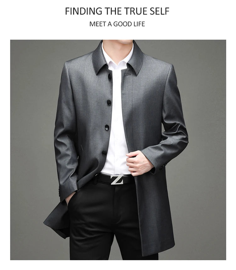 Gabardina coreana Maxbarley para hombre, otoño 2025, estilo casual de negocios, cortavientos, abrigo largo de estilo urbano.