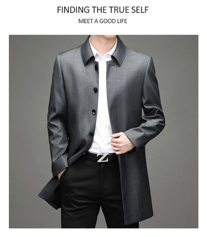 Gabardina coreana Maxbarley para hombre, otoño 2025, estilo casual de negocios, cortavientos, abrigo largo de estilo urbano.