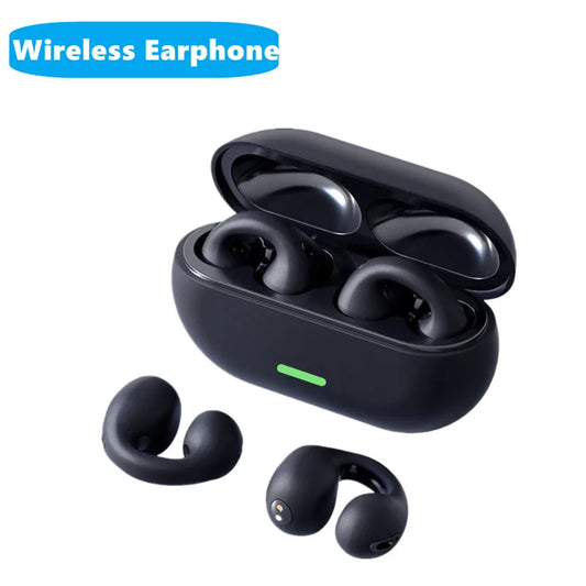 Auriculares inalámbricos TWS Bluetooth 5.3 de conducción ósea T75 con clip para la oreja, cancelación de ruido para música, llamadas HD, deportes y juegos.