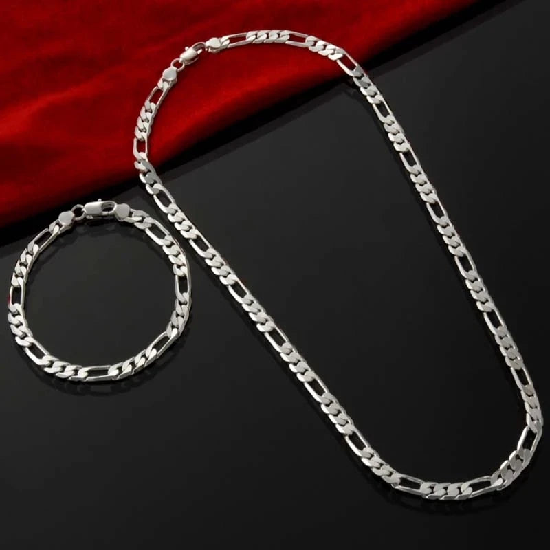 Cadena de plata 925 de 4 mm para hombre y mujer, conjunto de pulsera, collar y joyería, regalo de Navidad, dijes para boda.