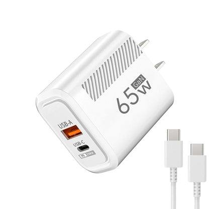 Cargador GaN USB-C de carga rápida de 65 W para teléfonos móviles, adaptador de enchufe UE/EE. UU. para iPhone, Samsung y Xiaomi, cargador de pared tipo C de carga rápida.