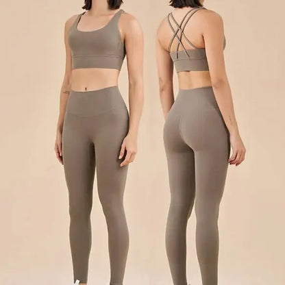 Women's Naked Feeling Sports Bra and Leggings Set - 2 Piece Gym Outfit for Fitness, Yoga Clothes Leggings and Tops Workout Suits