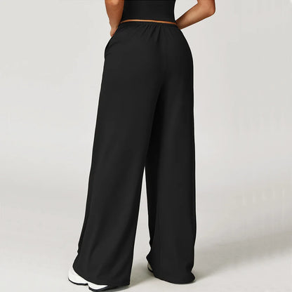 Pantalones de yoga de cintura alta para mujer, pantalones casuales holgados de pierna ancha, pantalones deportivos para mujer, pantalones para correr y fitness con cordón elástico