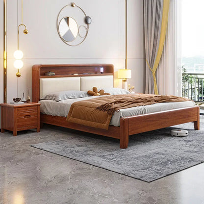 Cama de madera maciza de nogal Moderna sencilla con almacenamiento Nueva cama de boda para dormitorio principal chino
