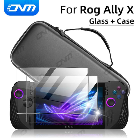 Cristal + Estuche de transporte para consola Rog Ally X Accesorios para Asus Rog Ally X Protector de pantalla + Bolsa de almacenamiento protectora portátil