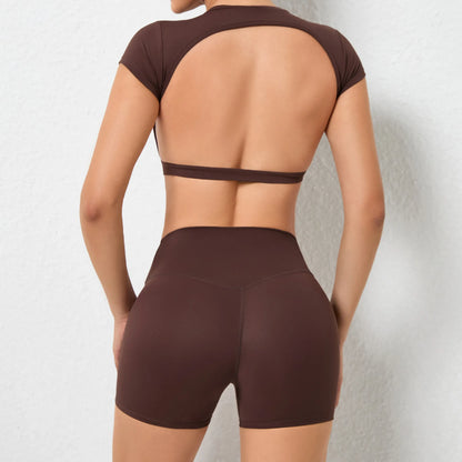 Sports Set Workout Fitness Activewear Set Female Quick-Dry Yoga Clothes Crop Sports Shirts Tops Backless Gym Top Women Sport Set
