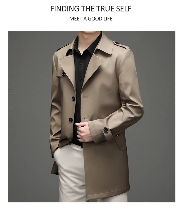 Gabardina de hombre, estilo casual o de negocios, ideal para otoño. Chaqueta larga estilo británico, versátil y con cuello de traje. Nueva prenda urbana.