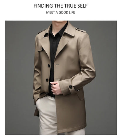 Gabardina de hombre, estilo casual o de negocios, ideal para otoño. Chaqueta larga estilo británico, versátil y con cuello de traje. Nueva prenda urbana.