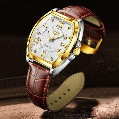 LIGE - Nuevos relojes militares para hombre, marca original de lujo, de cuero, de cuarzo, cronógrafo cuadrado resistente al agua