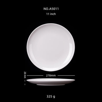 Plato redondo de melamina blanca de 8-14 pulgadas para cena, bandejas para carne estilo occidental, vajilla de hueso para postre, platos de plástico de imitación de porcelana.