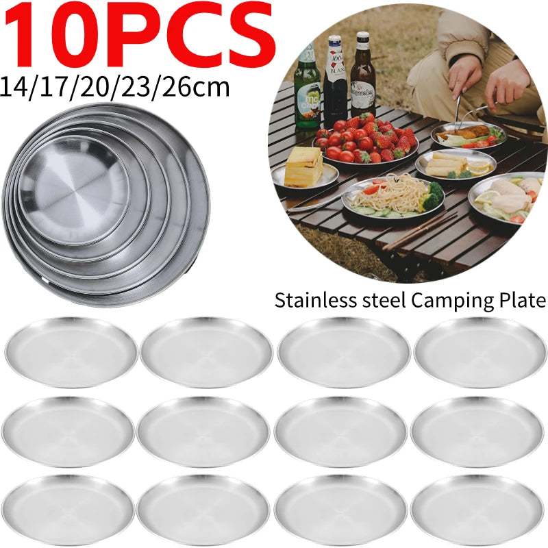 Plato de camping de acero inoxidable, vajilla, contenedor de alimentos, plato de picnic, utensilios de cocina, equipo de camping para senderismo, suministros de camping, nueva base
