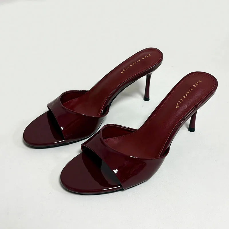 Sandalias de tacón para mujer, zapatillas de verano y primavera, con punta redonda y tacón fino