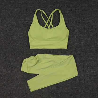 SOISOU Conjunto de yoga de nailon para mujer, chándal deportivo, leggings de gimnasio, sujetador para mujer, almohadilla para el pecho, cadera extraíble en forma de V, ropa para mujer