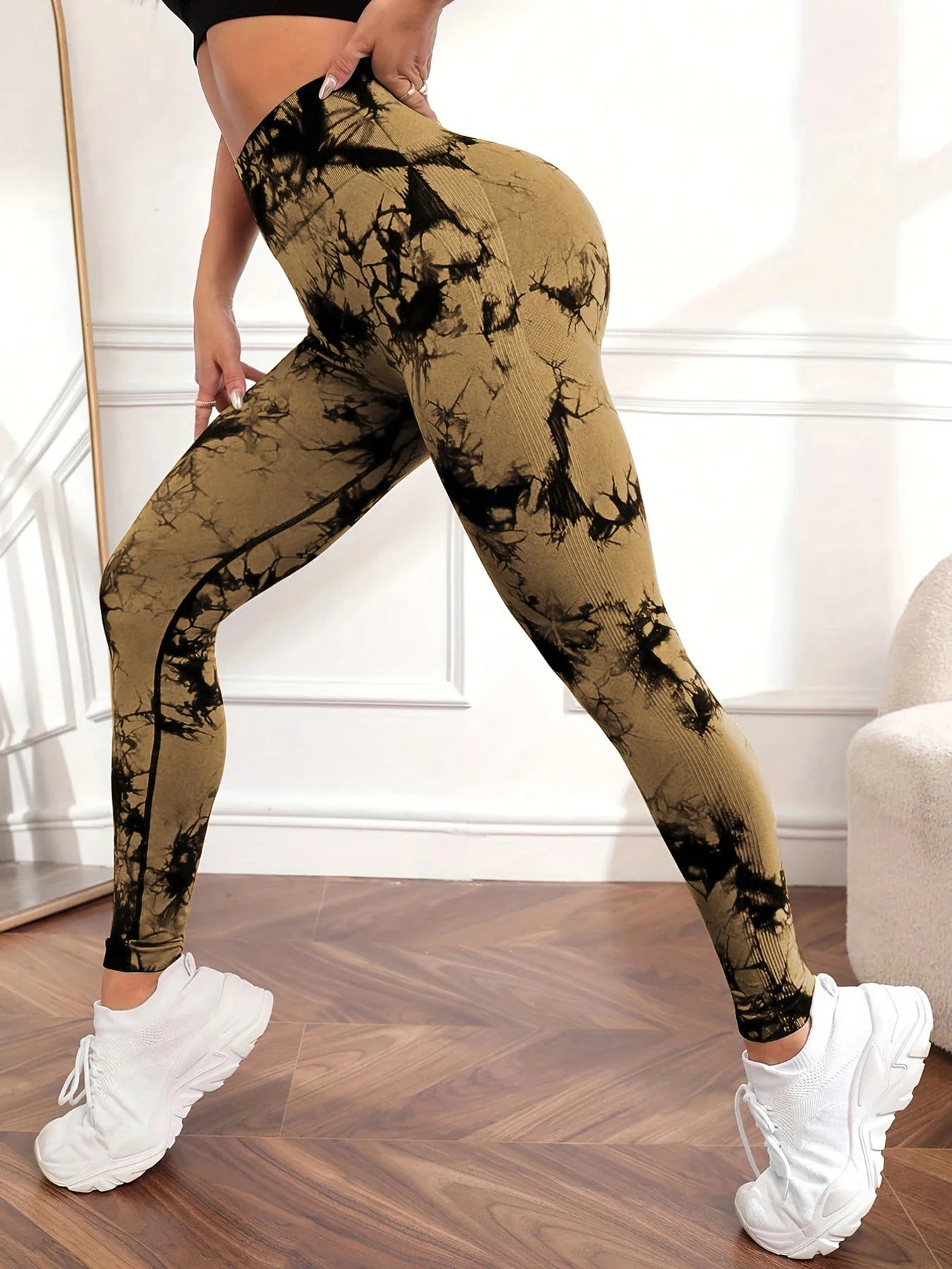 Women's tie-dye high-waist yoga sweatpants tummy control high-elastic fitness running sports leggings sportswear