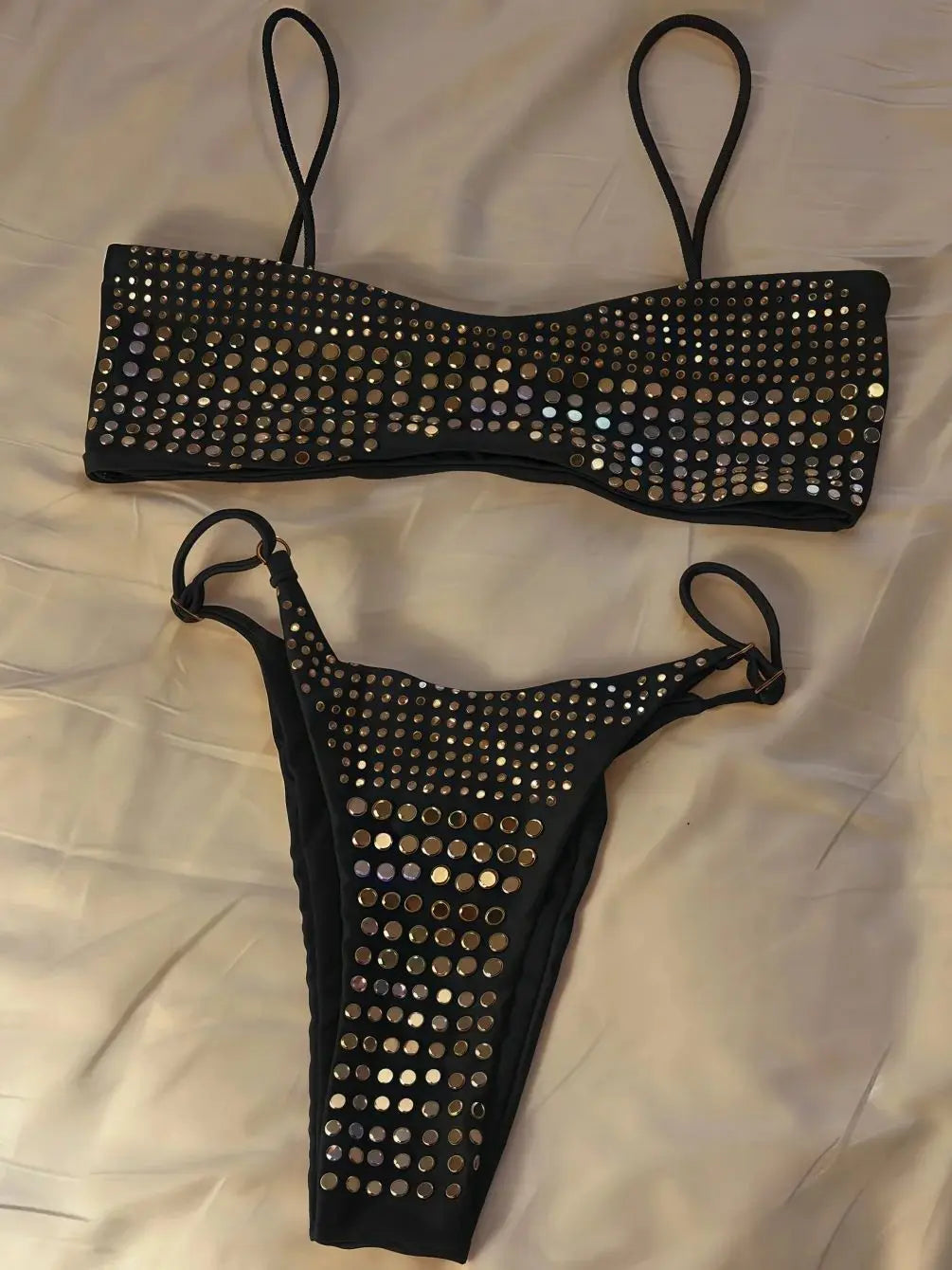 Bikini de diamantes 2025, bañador sexy para mujer, bikini bandeau con efecto push up, bañador femenino brillante, traje de baño floral, ropa de playa