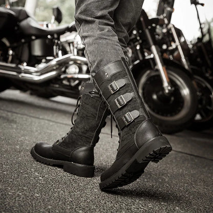 Botas vaqueras altas para hombre, zapatos con refuerzo interior, transpirables, de talla grande, informales, para motocicleta, 2025
