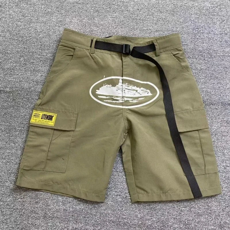 Pantalones cortos de trabajo holgados e informales con estampado multibolsillos para hombre, estilo hip hop, estilo urbano, a la moda