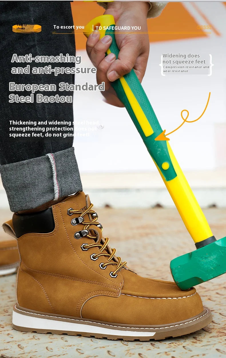 Botas de trabajo para hombre, con puntera de acero, puntera blanda, impermeables, antideslizantes, antiperforación, resistentes al deslizamiento, botas de seguridad para el trabajo.