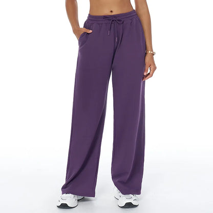 Women Winter Loose Fit Sports Pants High Waist Drawstring Weatpants With Pockets Straight Leg Yoga Pants Versatile Sports Pants