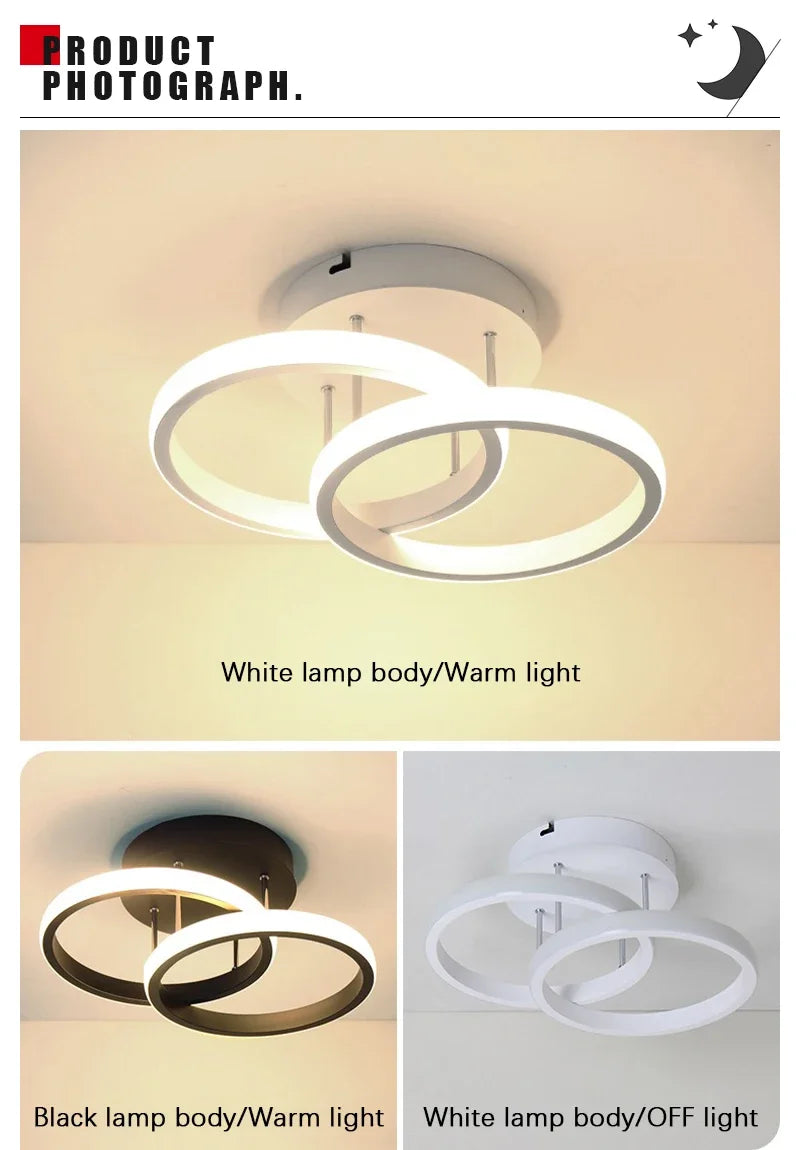 Lámpara de techo moderna de metal negro, araña de techo con luz tricolor para sala de estar, pasillo, balcón, decoración del hogar