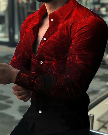 Camisa de lujo para hombre, estilo social, con botones en la solapa, estampado irregular, cárdigan de manga larga, camisa de baile de club, camisa urbana para hombre