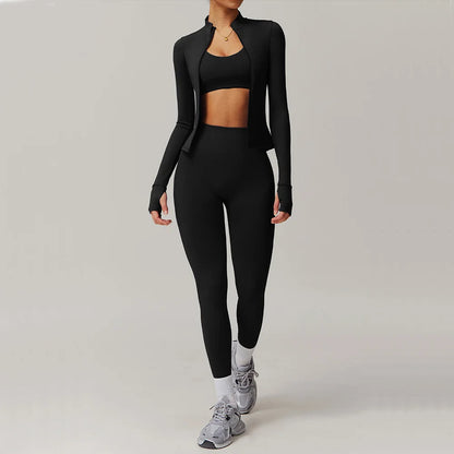 Conjunto deportivo de 2 piezas para mujer, chándal para correr, entrenamiento, con cremallera, pantalones cortos de manga larga, ropa de yoga, ropa deportiva