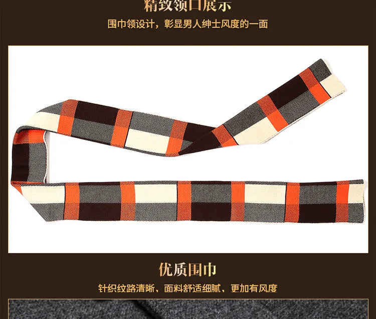 Abrigo de lana grueso con cuello tipo bufanda para hombre, ideal para otoño/invierno. Chaqueta de lana de alta calidad, estilo moderno y corte medio.