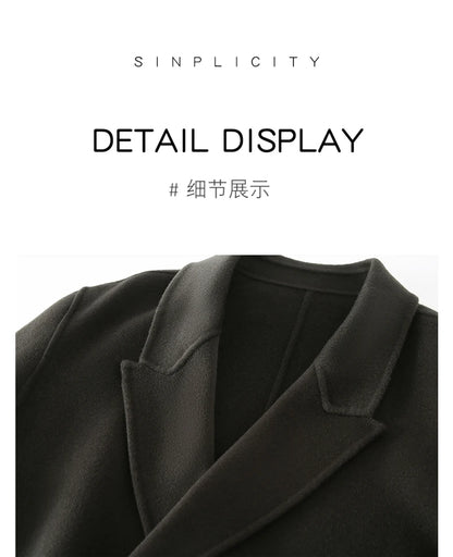 Autumn Winter New 100% Wool Double-sided Wool Coat Men's Korean Suit Collar Wide Fluffy Woolen Coat Simple and Luxurious