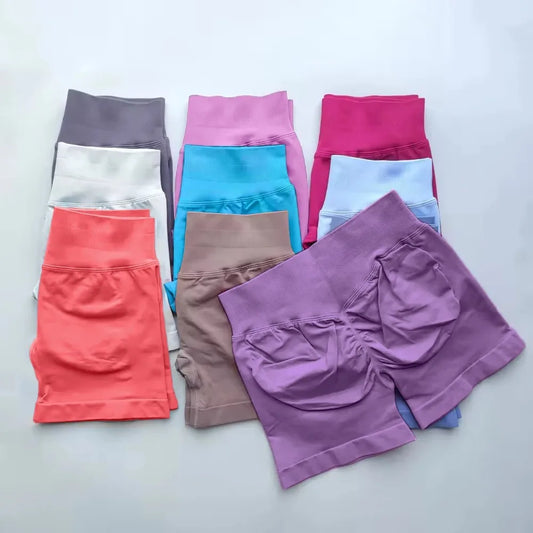 Pantalones cortos deportivos de impacto para mujer, cintura baja acanalada, sin costuras, ajustados, para entrenamiento, gimnasio, pantalones cortos elásticos para correr con cintura alta