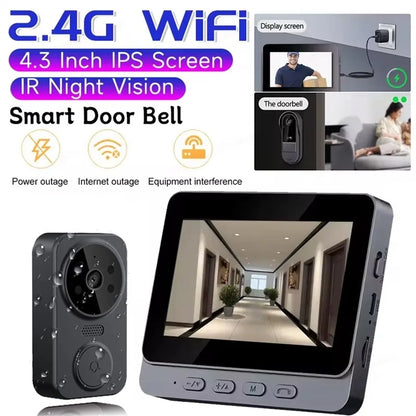 Videoportero inalámbrico con cámara de seguridad inteligente, visión nocturna, WiFi 2.4G, HD, detección de movimiento y almacenamiento en la nube.