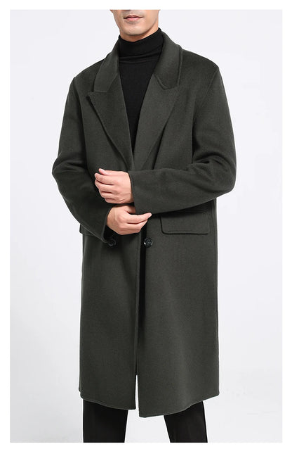 Autumn Winter New 100% Wool Double-sided Wool Coat Men's Korean Suit Collar Wide Fluffy Woolen Coat Simple and Luxurious