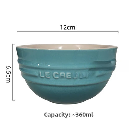 Cuenco de porcelana esmaltada de colores fríos Le Creuset, cuenco de arroz, cuenco para sopa con cara de arcoíris, cuenco francés con diseño de mono redondo para uso doméstico