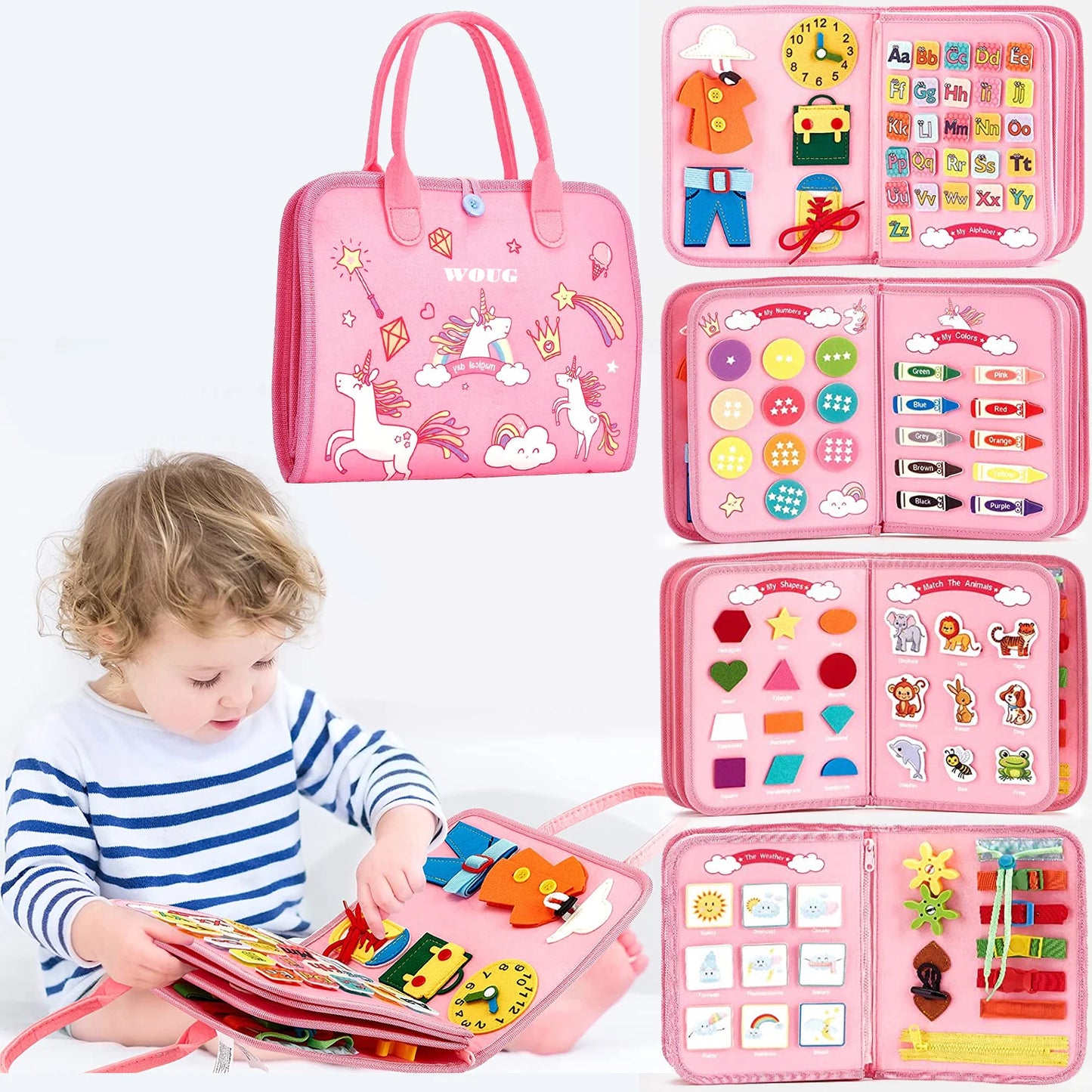 Tablero de actividades sensoriales Montessori Toys para desarrollar habilidades motoras, tablero de aprendizaje para niños pequeños, regalo de Navidad.